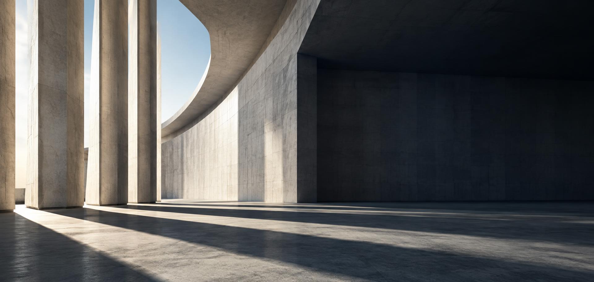 Sculptural stone architecture illuminated by morning light
